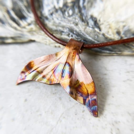 flame painted copper whale tail necklace