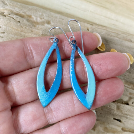 aqua blue green open oval earrings