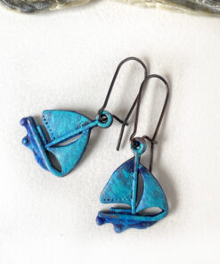 sailboat blue patina earrings