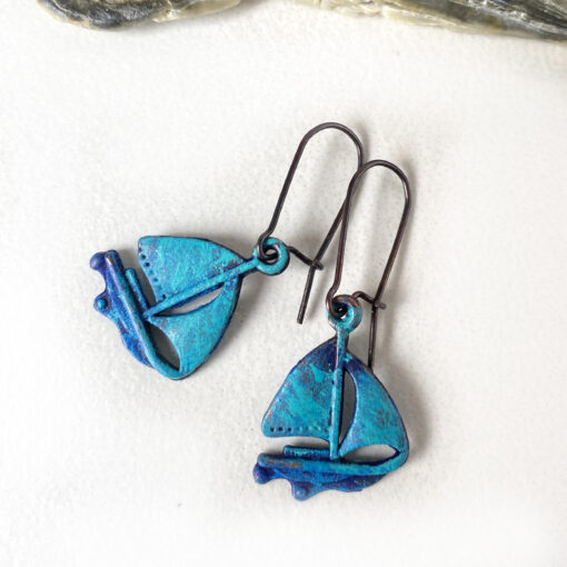 sailboat blue patina earrings