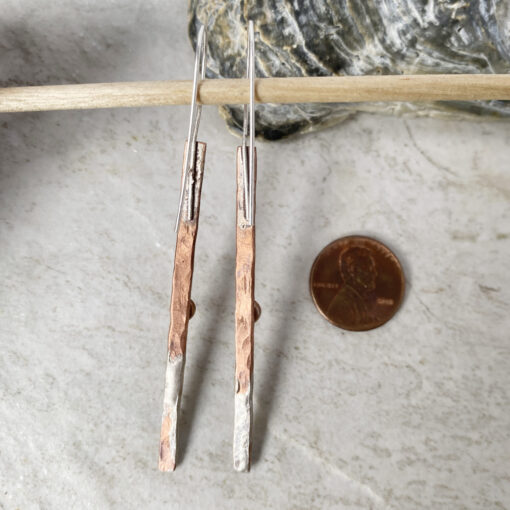copper amd silver bar spiny oyster shell earrings