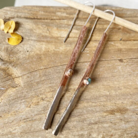 copper amd silver bar spiny oyster shell earrings