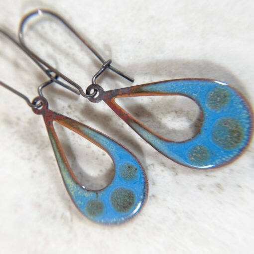 blue open oval enamel earrings