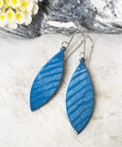 blue waves long enamel oval earrings