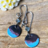 enameled copper blue rround dangle swarovski crystal earrings
