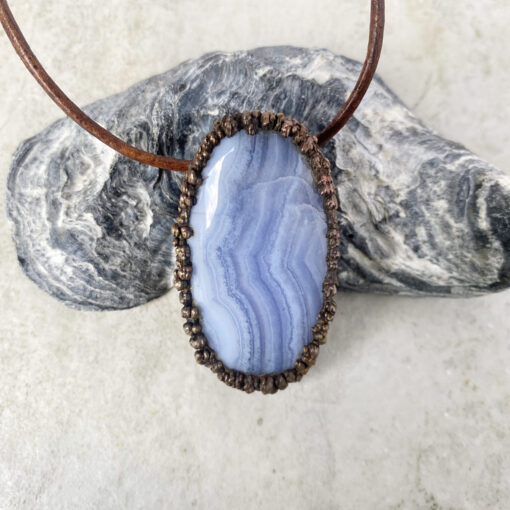 blue lace agate electroformed copper necklace
