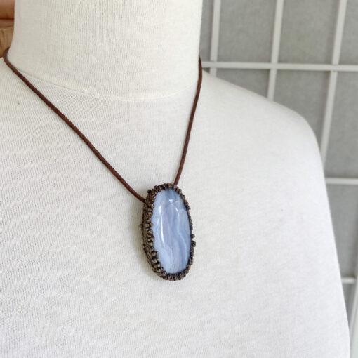 blue lace agate electroformed copper necklace