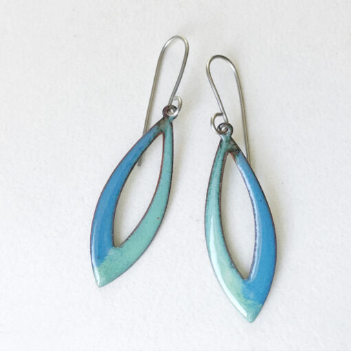 aqua blue green open oval earrings