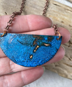 blue copper patina half circle pendant