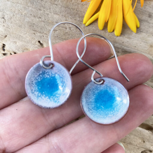 copper enamel blue water pod earrings