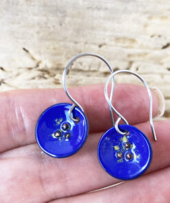 blue enamel circular earrings round drop earrings