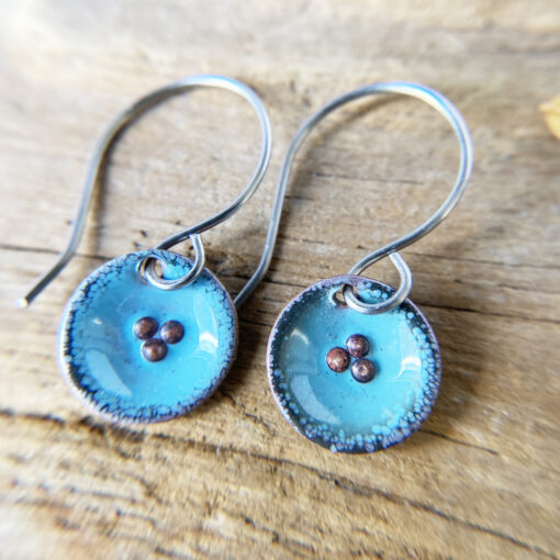 small aqua blue enamel round pod earrings