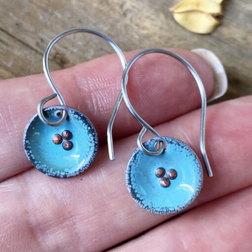 small aqua blue enamel round pod earrings