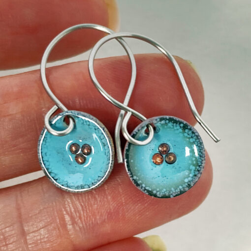 small aqua blue enamel circle earrings