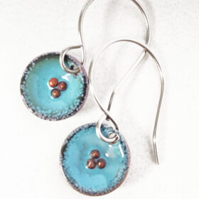 small aqua blue enamel bowl earrings