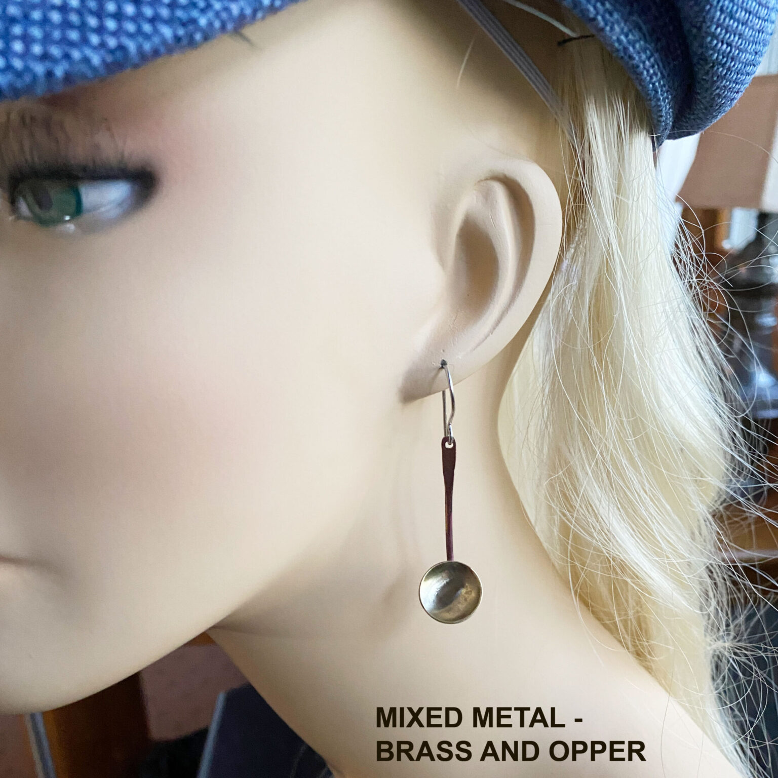 mixed metal ladle earrings kuuppa spoon copper and brass