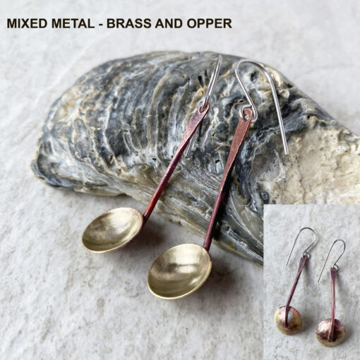 mixed metal ladle earrings kuuppa spoon copper and brass