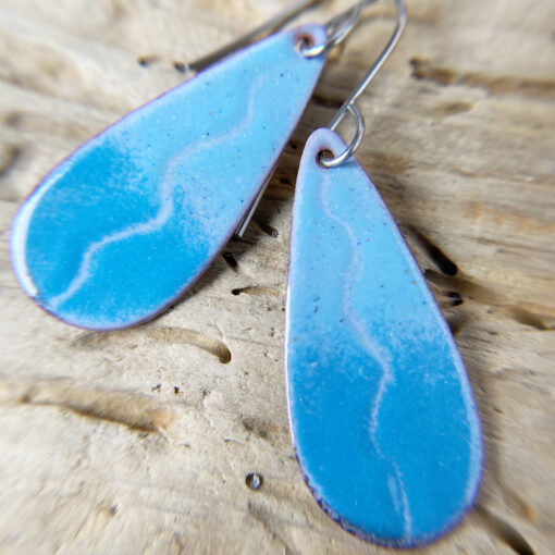 blue long oval enamel earrings
