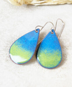 blue green oval earrings enameled copper