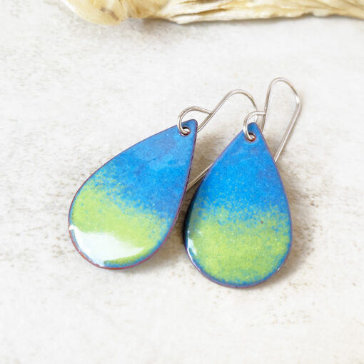 blue green oval earrings enameled copper