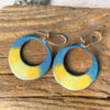 Large enameled copper blue and yellow hoop earrings