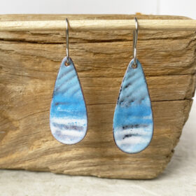 rustic blue enameled copper oval earrings