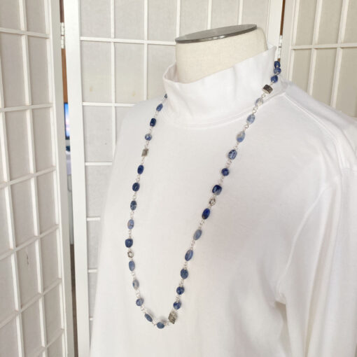 Long blue sodalite silver necklace