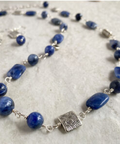 blue sodalite silver long beaded necklace