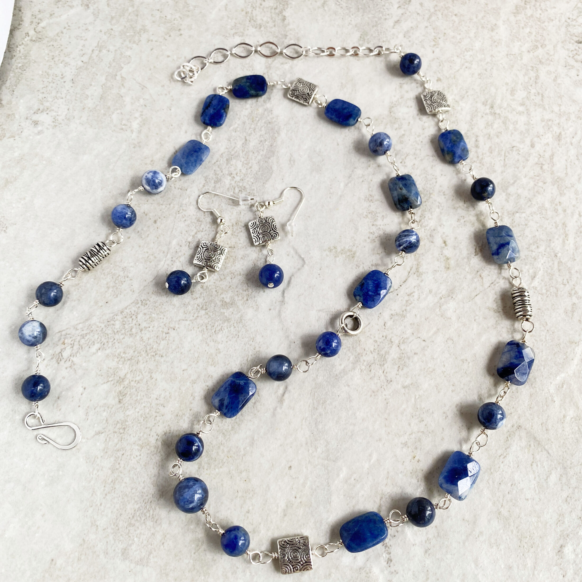 Rusty Angel. Handcrafted Gemstone Necklace. Ceramic Beaded Blue + Copp -  Cindy's Art & Soul