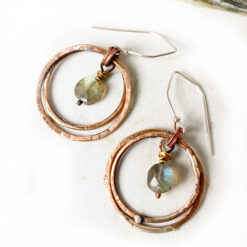 mixed metal hoop labradorite earrings bronze silver boho hoop