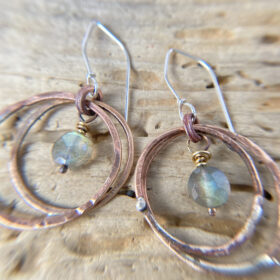 mixed metal hoop labradorite earrings bronze silver boho hoop