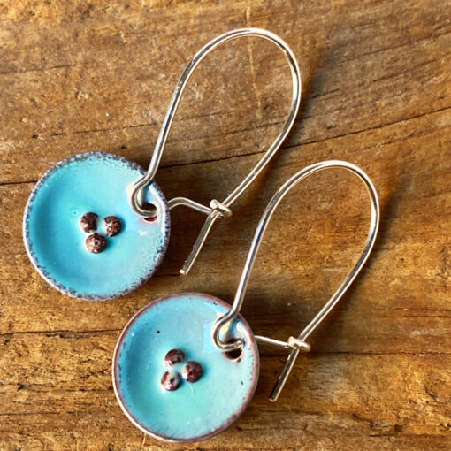 tiny blue round pod earrings