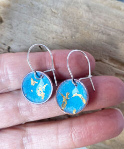 blue round bowl 24k enamel earrings