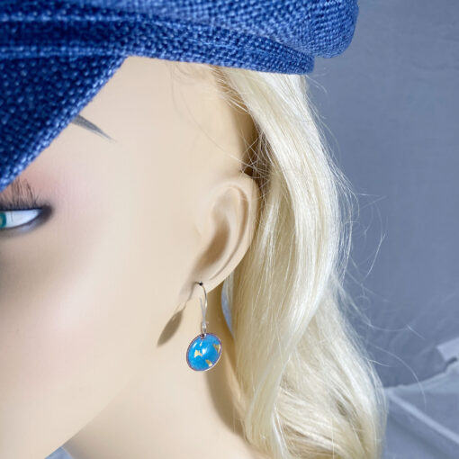 blue round 24k gold earrings