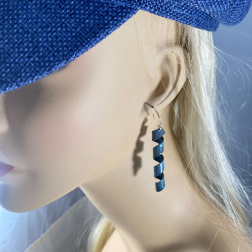 blue enamel corkscrew earrings