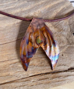 copper flame painted mermaid tail necklace