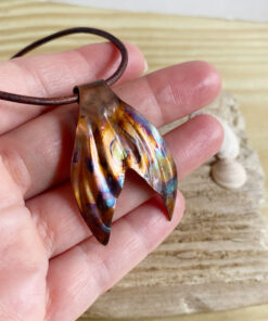 copper flame painted mermaid tail necklace