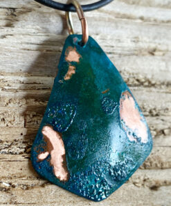 copper patina triangle necklace rustic blue green patina jewelry