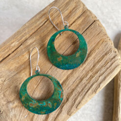 rustic green copper patina hoop earrings