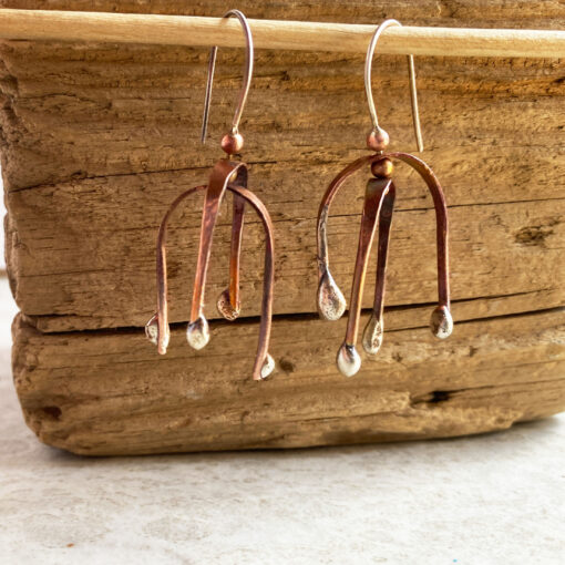 mixed metal copper and sterling silver kinetic earrings