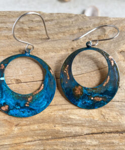 blue copper patina hoop earrings rustic copper natural patina