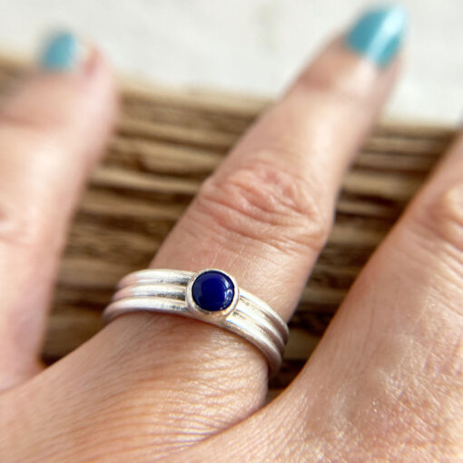 lapis ring sterling silver round blue lapis 5mm