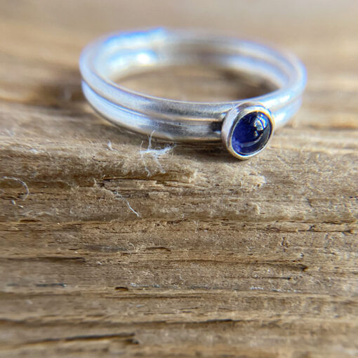 Round Iolite sterling silver double band ring