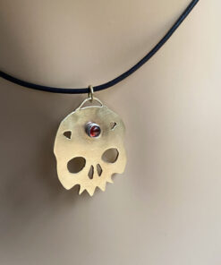 brass skull red garnet pendant
