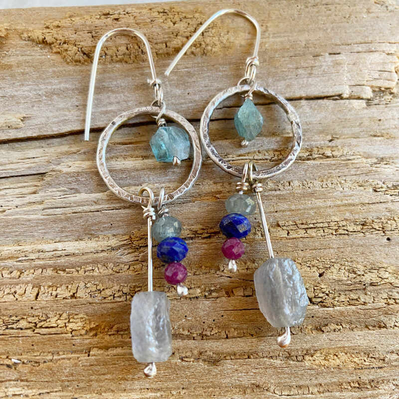 rough cut labradorite silver earrings