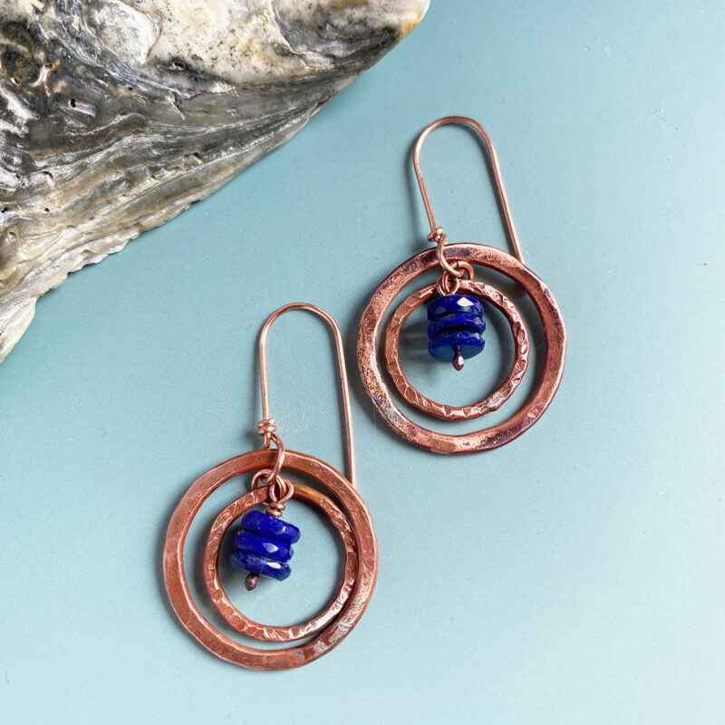 lapis copper hoop earrings